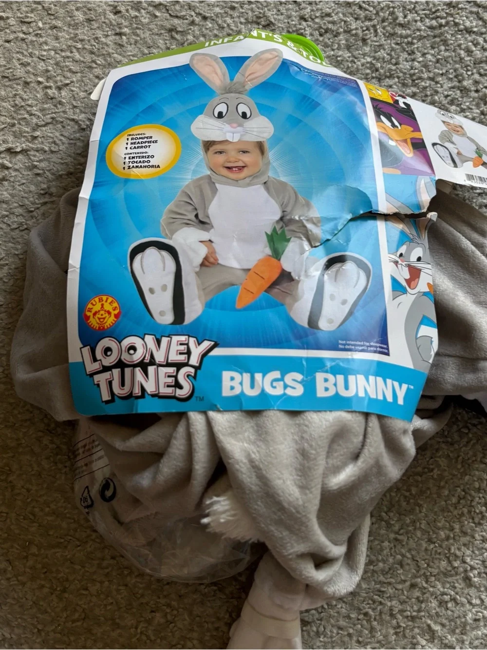 Warner Bros. Bugs Bunny Plush Gray Kids Costume Sz 3T 4T NEW Halloween